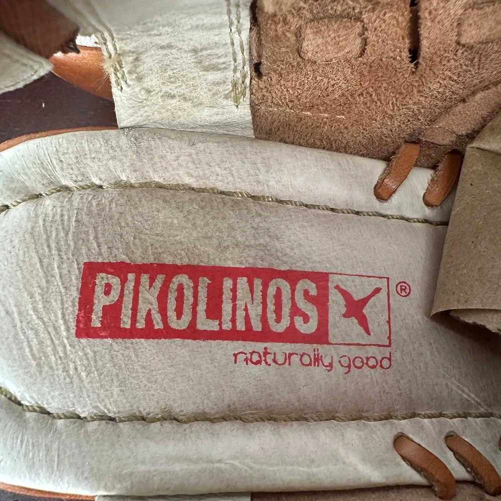Pikolinos Tan Woven Leather Huarache Low Wedge Sling Back Shoes Size 39 Comfort